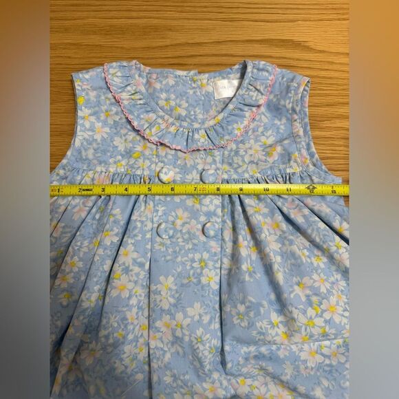 Eliza James Kids Blue Floral Sleeveless Dress with Ruffle Collar - Size 6 - Picture 4 of 7